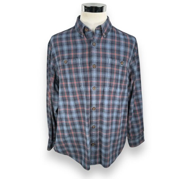 Duluth Trading Thick Flannel Shirt Men's Large Heavy Blue Plaid Cotton Button - Picture 1 of 9